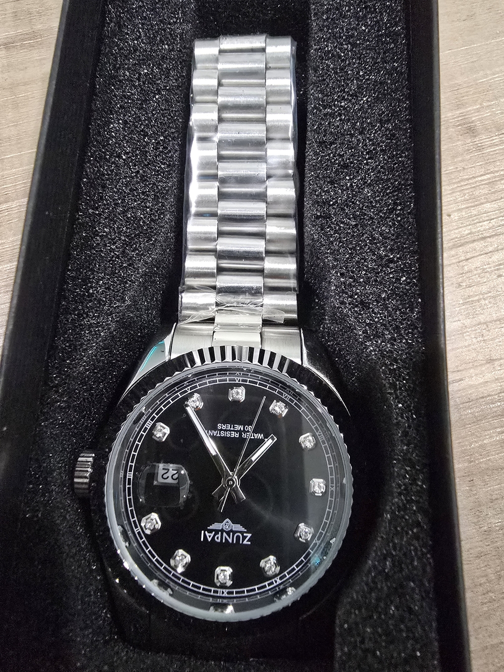 Zunpai Men's Black and Silver Stainless Steel Authomatic Watch
